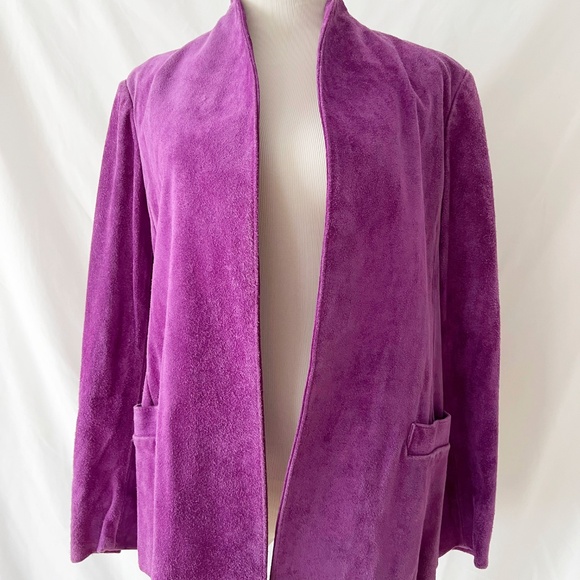 Vintage 1970s Purple Suede Jacket Miss Bergdorf Leather Jacket medium - Picture 2 of 8